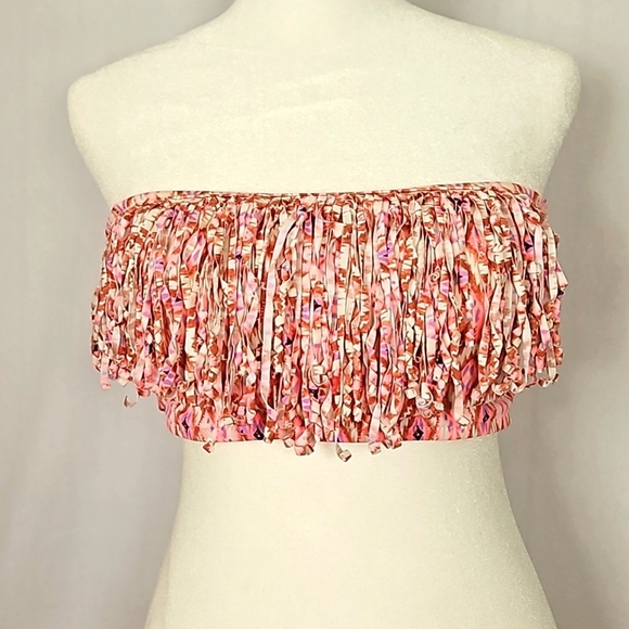 Victoria's Secret Women's Coral Ikat Fringed Bandeau Bikini Top Size L - Picture 2 of 6
